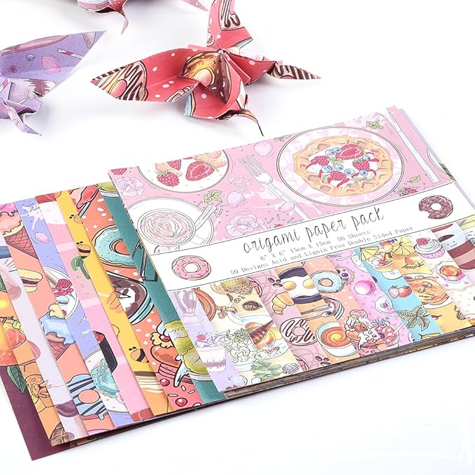 Origami Paper Kit 100 Sheets 70GSM 6 Inch Square Double Sided Color 100 Vivid Solid Colors for Hand Crafts Origami Paper Arts Creativity.Winter Dessert