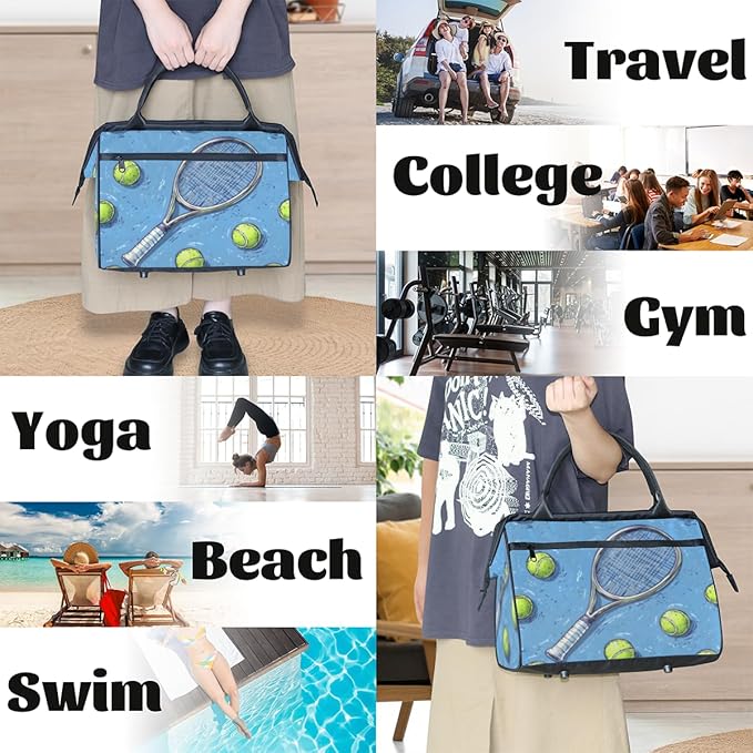 Tennis Overnight Weekender Bag for Women Men Travel Duffel Bags Waterproof Luggage Carry on Sports Yoga Gym Bag