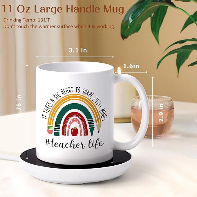 LiqCool Teacher Gifts for Women, Coffee Mug Warmer & It Takes a Big Heart Coffee Mug, Best Teacher Christmas Gifts, Teacher Appreciation Gifts for Daycare/Preschool/Retirement/End of Year(11 Oz)
