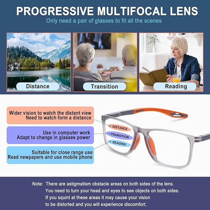 BLOEXCLU 4 Pack Progressive Multifocus Reading Glasses for Men Women TR90 Sports Style Anti-Blue Light Computer Readers