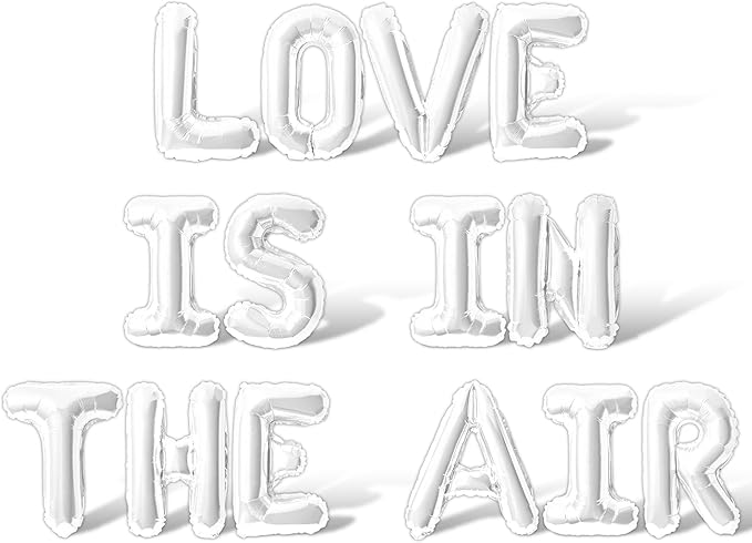 Letter Balloons - LOVE IS IN THE AIR 16" Inch Alphabet Letters Foil Mylar Balloon Valentines Day Party Banner (White)