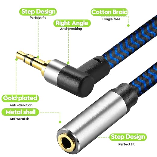 GGMTY 3.5mm Male to Female Extension Stereo Audio Extension Cable 30FT, Cotton-Braided Audio Extension Cable, Stereo Jack Cord for Phones, Headphones, Speakers, Tablets, PCs and More
