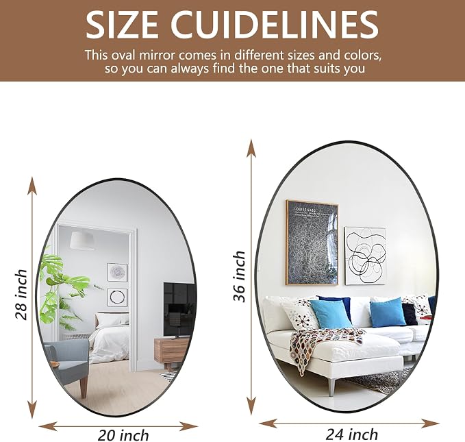 Oval Wall Mirror, 20"x28" Black Oval Vanity Mirror, Bathroom Mirror of Metal Frame, Home Decorative Wall Mounted Mirror for Bathroom, Living Room, Entryway, Vanity