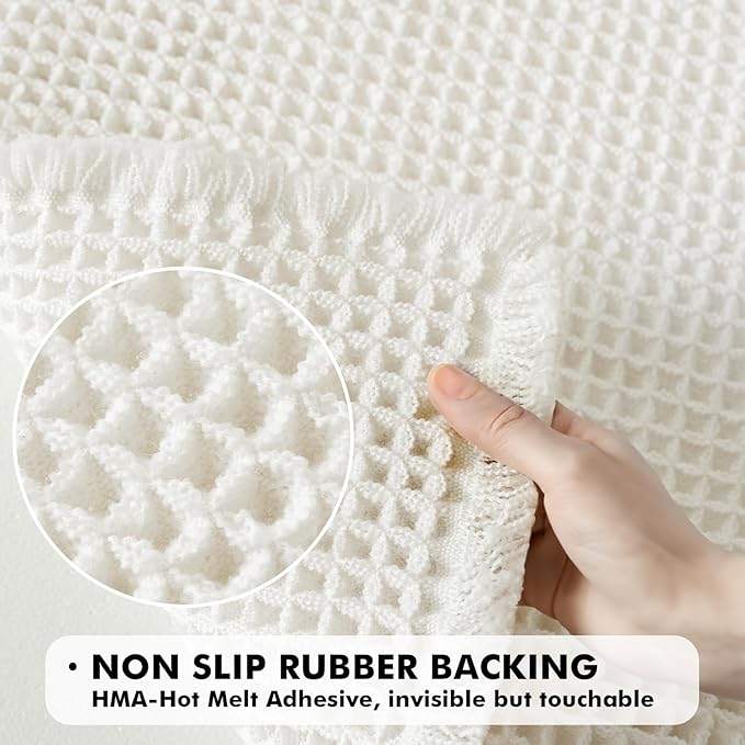 MIULEE Set of 2 Waffle Bathroom Rugs, Boho Bath Rugs Non Slip Washable, Super Absorbent Bath Mats, Ultra Soft Rubber Backed Shower Mats for Bathroom Floor, Tub, White, 17"x24"+18"x30"