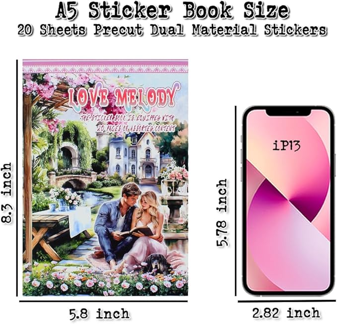 Dwpetzo Love Melody Scrapbook Stickers for Scrapbooking Supplies, Precut Journaling Stickers Ephemera Book for Junk Journal, Bujo, Albumn, Wedding, Anniversary, DIY Crafts Arts