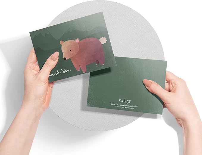 Twigs Paper Thank You Card Set - 12 Assorted Greeting Cards For All Occasions - Thank You Cards with Envelopes - Appreciation Cards - Eco Friendly - Made In USA - 5.5 x 4.25 Inch - Woodland Animals