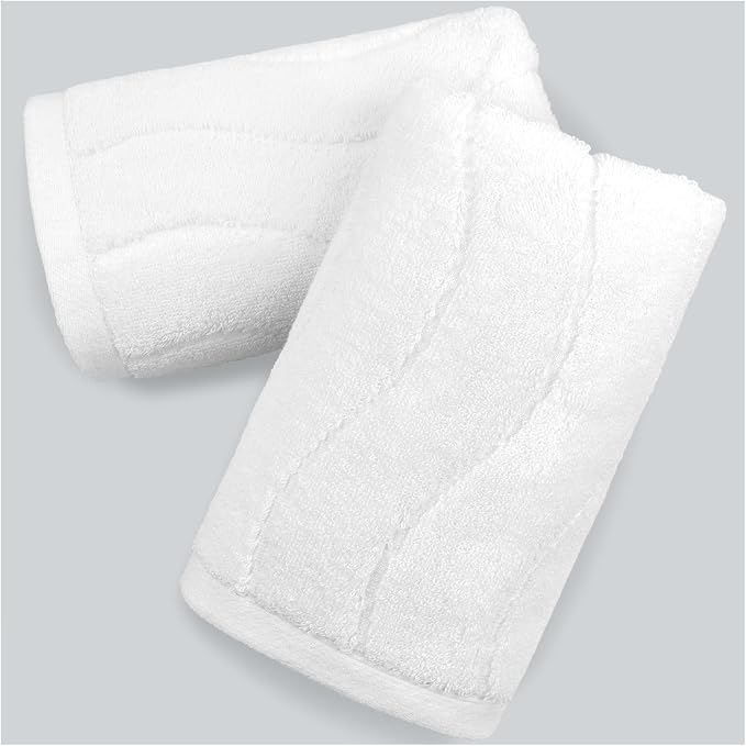 White Hand Towels for Bathroom Wavy Jacquard - 2 Piece Luxury Spa Hotel Hand Towel, Quick Dry Absorbent Face Towels, 13x29 Inches