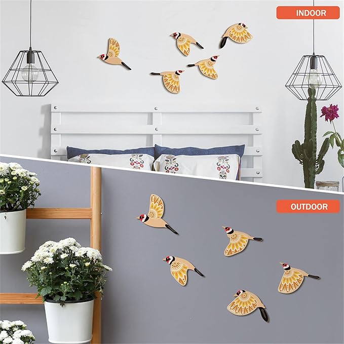 Handcrafted Bird Wall Decors 5Pieces Wooden Hanging Ornaments for Home Decoration Scandinavian Maximalist Styles Gift Wooden Bird Wall Sticker