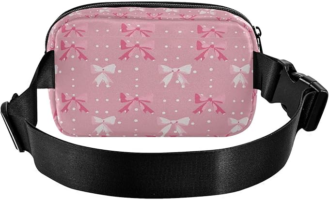 Cute Pink Bows Polka Dots Fanny Pack for Women Men Water Resistant Fashion Waist Packs with Adjustable Strap Belt Bag for Travel Workout Jogging Hiking 21220632