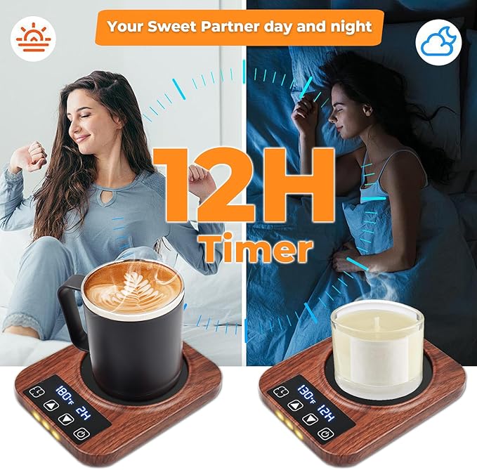 Coffee Mug Warmer Set for Desk - Candle Warmer, 9 Temp Coffee Cup Warmer Auto Shut Off, 1-12H Timer Smart Beverage Warmer, Candle Warmer Plate Candle Melter, Heated Coffee Mug, Charging Coaster