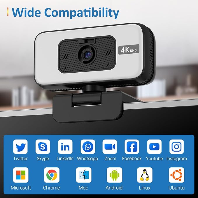 4K Webcam for PC & Laptop, Webcam for Mac –AI PDAF AutoFocus Streaming Camera for Computer, One-Touch Mute, Busy Now Do Not Disturb Light, Adjustable Fill Light, Privacy Cover for Remote Work