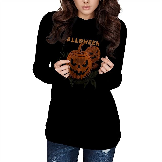 Halloween Sweatshirts For Women Long Sleeve Spooky Graphic Sweatshirts Pumpkin Pullover Halloween Party Club Wear