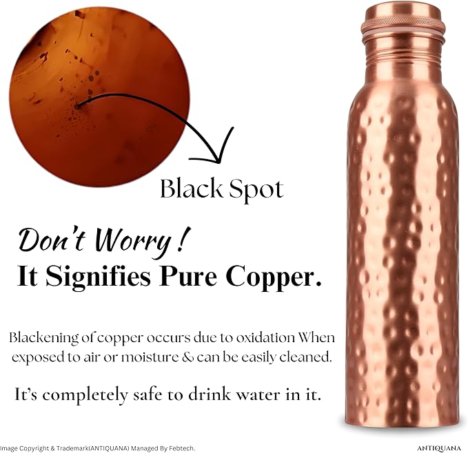 34 Oz Pure Copper Water Bottle Set – Leak-Proof Hammered Design with Tumbler, Carrying Bag & Smooth Finish Decorative – Copper Home Decore