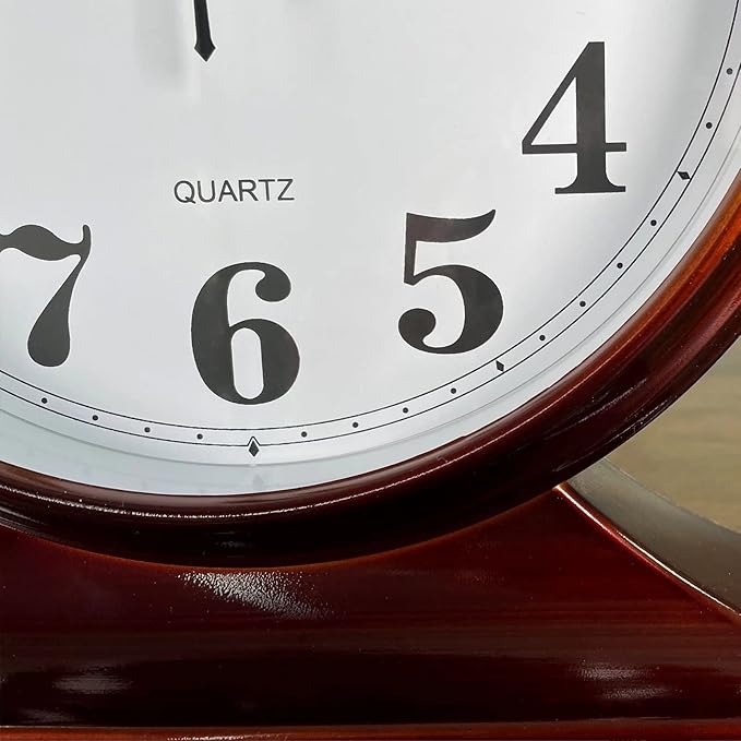 Beesealy Desk Clock for Table Decor,Retro Mantel Clock Battery Operated for Fireplace Mantel, Living Room,Bedroom,Office,Desktop Decoration (Brown)