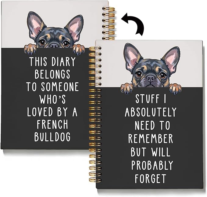 LIANGW Funny French Bulldog Notebook Journal Gifts for Women & Men, Frenchie Gifts for Women, for Coworkers, Hardcover Spiral Notebook 5.5x8.3 Inch