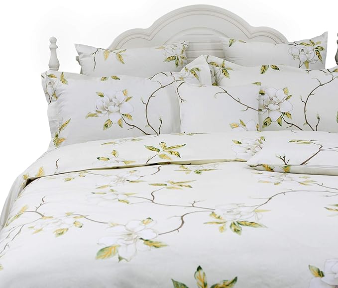 FADFAY White Floral Duvet Cover Set 100% Cotton Farmhouse Bedding with Hidden Zipper Closure 3 Pieces, 1duvet Cover & 2pillowcases,Full Size