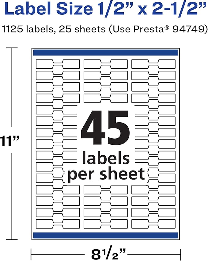 Avery Printable Durable White Barbell Labels, Sure Feed Technology, 0.5" x 2.5", Waterproof Labels, Laser & Pigment-Based Inkjet Compatible, 1125 Total