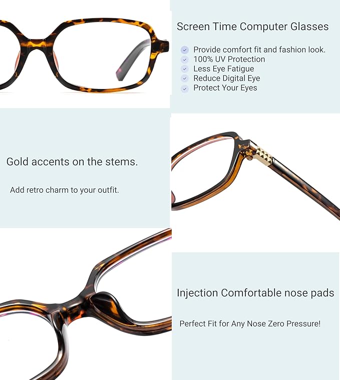 hnbliv Retro Rectangle Blue Light Blocking Glasses for Women 90s Fake Eyeglasses Y2K Fashion Computer Glasses Tortoise Frame