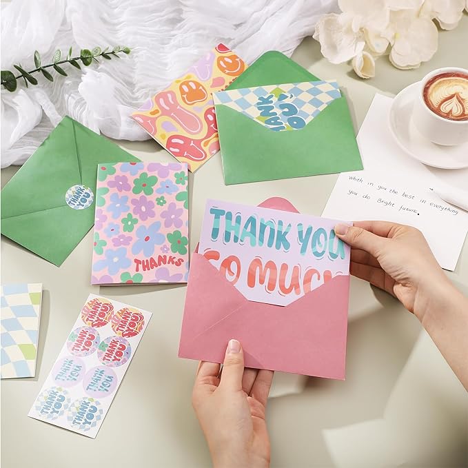 Thboxes 36 Pack Thank You Cards with Envelopes, 4x6 Inch Thank You Cards with Envelopes & Stickers, Cute Greeting Card for Birthday, Wedding, Baby Shower, Bridal Shower, Thanksgiving, Christmas