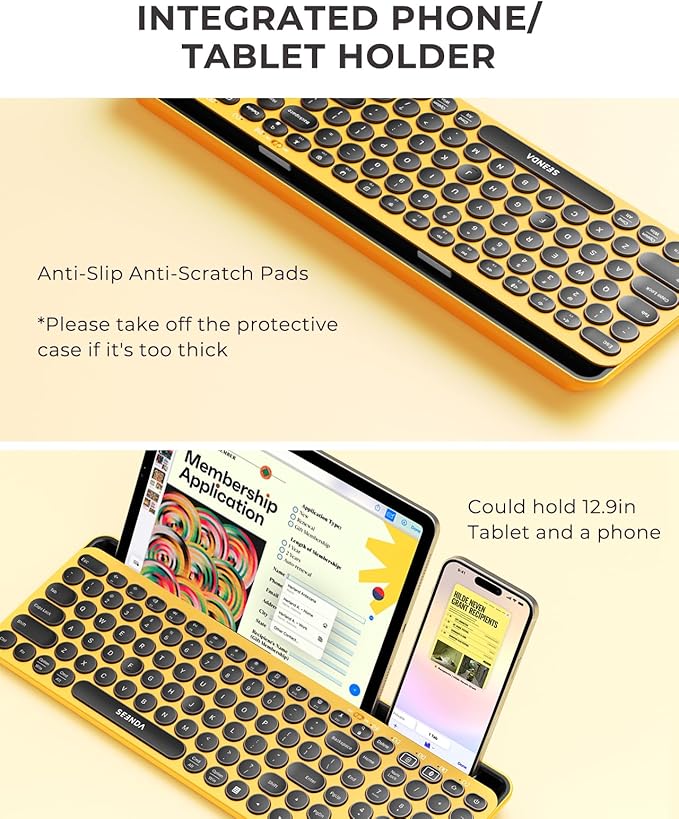 seenda Bluetooth Keyboard and Mouse for iPad, CTU-301 Wireless Multi-Device Connection Bluetooth+2.4G Keyboard Mouse Combo with Tablet Holder for iPad/MacBook/Windows, iOS/Andriod/Phone, Yellow