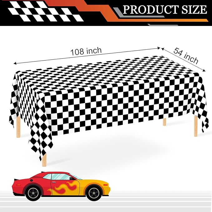 6 Pack Black and White Gingham Tablecloth Rectangular Buffalo Checkered Tablecloths Disposable Plastic Plaid Table Cover for Parties, Outdoor Picnic, Birthday, Wedding, Camping 54 × 108 Inch
