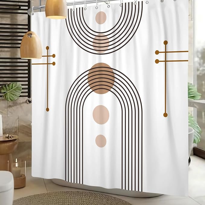 Mid Century Boho Shower Curtain Abstract Arch Sun Rainbow Modern Minimalist Geometric Aesthetic Shower Curtains for Polyester Fabric Bathroom Decorations 48x72 inch