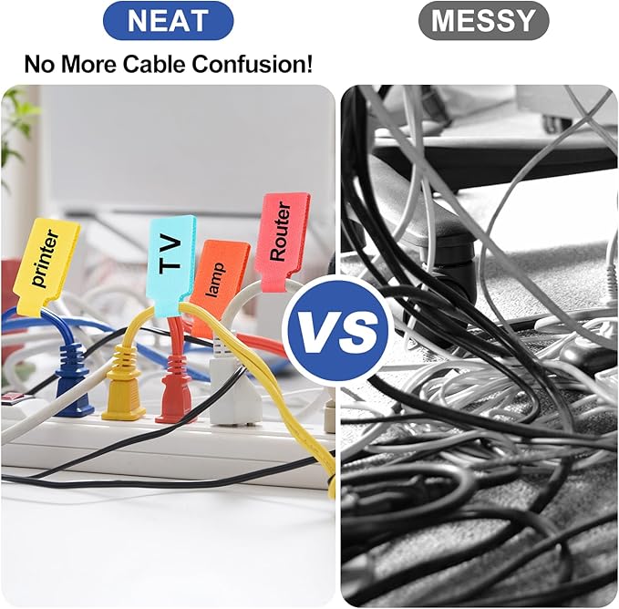 40 Pack Cable Labels Tags, Multi-Color Write On Wire Cord Tags and Charger Labels Waterproof for Cable Management and Identification Electronics (Oval)