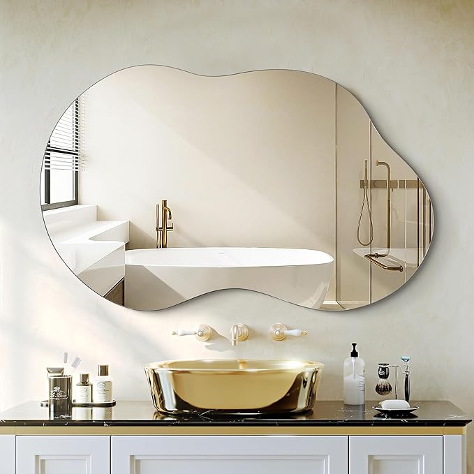 Dorlicecass Bathroom Mirror - Irregular Wall Mirrors Decorative 24"x36" Asymmetrical Tempered Glass Frameless for Vanity, Bedroom, Living Room, Cloakroom, Entryway
