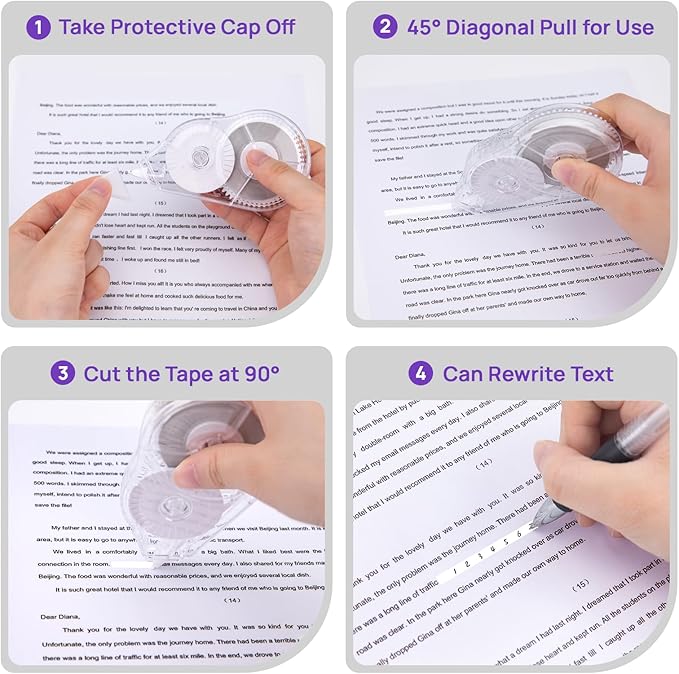 JEFURE 2 Pcs Correction Tape, 98.43 Ft White Wrong Out Tear-Resistant Bulk, Instant Corrections Easy To Use Applicator for School, Office, Note Taking, Journal (Tape Width 0.2 in，Clear)