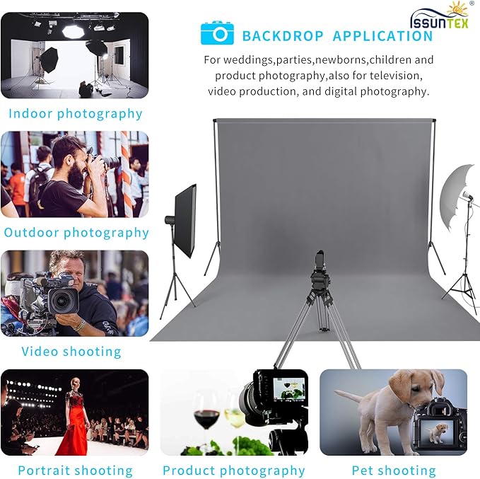 ISSUNTEX 10X20 ft Background Muslin Backdrop, Photo Studio, Collapsible High Density Screen for Video Photography and Television-Gray