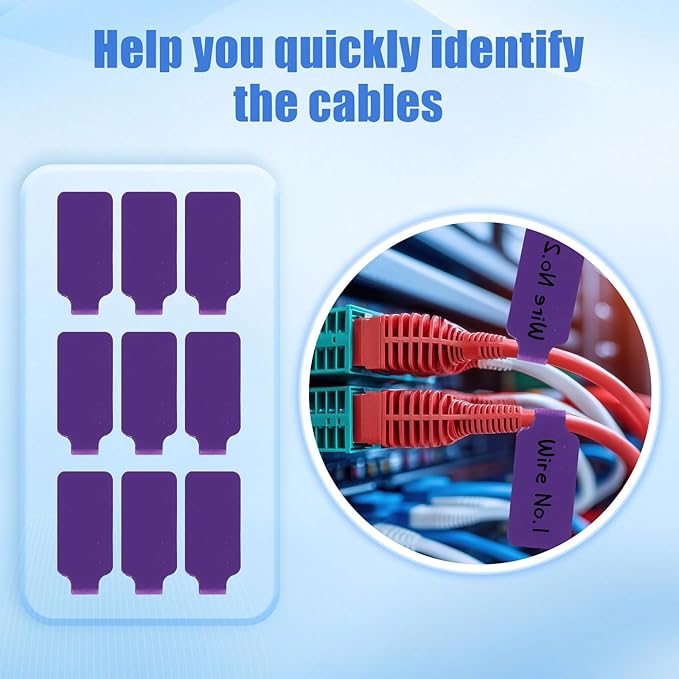 50 Pieces Cord Labels Self-Adhesive Nylon Cable Labels Tags Waterproof Wire Cable Tags or Electronics Office Computers Management and Identification (Purple)