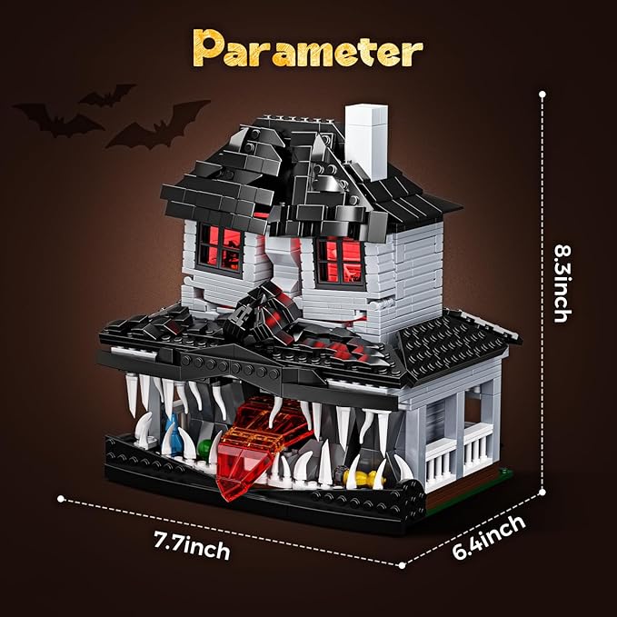 Monster House Building Block Set, Horror Haunted House Film Creative Toys Set with Light Compatible with Lego, Gift Decoration for Fans 12+ Boys Girls Adult in Halloween Birthday(750 PCS)