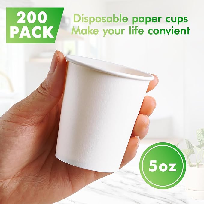 TV TOPVALUE 200 Pack 5 oz Paper Cups, Disposable Small Bathroom Mouthwash White Cups for Office, Parties, Travel, Picnics and Events