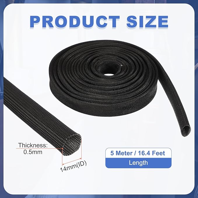 uxcell Insulation Cable Protector,14mm/0.55 Inch-5 Meter/16 Feet High Temp Fiberglass Sleeve Black