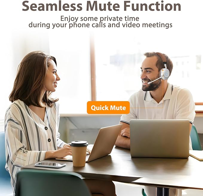 Wireless Headset with Mic for Work, Bluetooth Headset with Noise Cancelling Mic for Clear Calls, Bluetooth V5.3 Headphones with Mic Mute & USB Dongle, Charging Base for PC/Laptop/Phones/Call Center