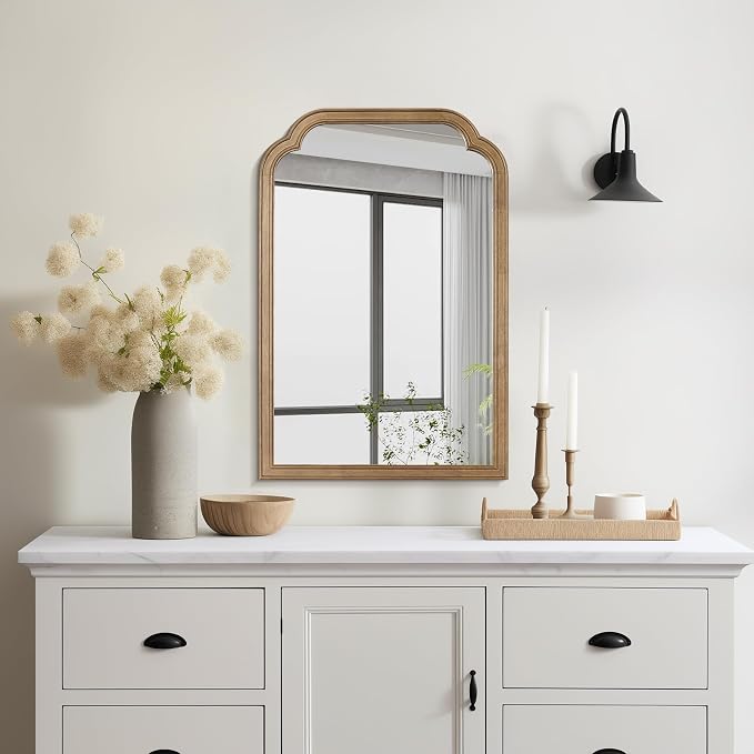 WallBeyond Wood Bathroom Mirrors for Wall Mounted, 20" x 30" Rustic Wood Frame Wall Mirrors Decorative for Living Room or Bedroom Vanity Mirror, Honey-Colored