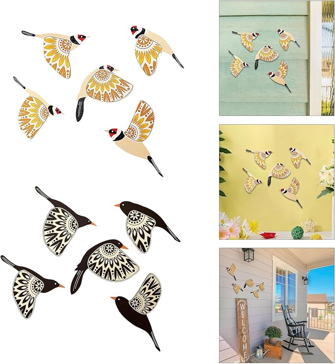jiingekk Scandinavian Farmhouses Wooden Bird Wall Decorations 5Pcs Handcrafted Set For Home Decors Bird Enthusiast Giving