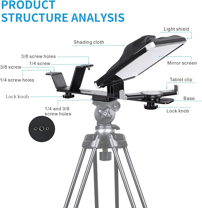 GVM Teleprompters for ipad Smartphone Tablet DSLR Camera Portable 10.5" Teleprompter Kit with Remote Control & App,Solid Aluminum Constructions,Colorless Spectroscope,Ultra HD Wide-Angle Lens