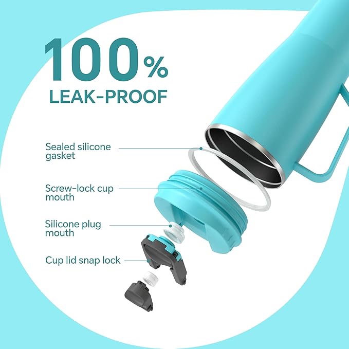 Ideus 32 oz Tumbler with Handle and Straw, Vacuum Insulated Stainless Steel Travel Mug, 100% Leakproof, Cup Holder Friendly, Sky Blue