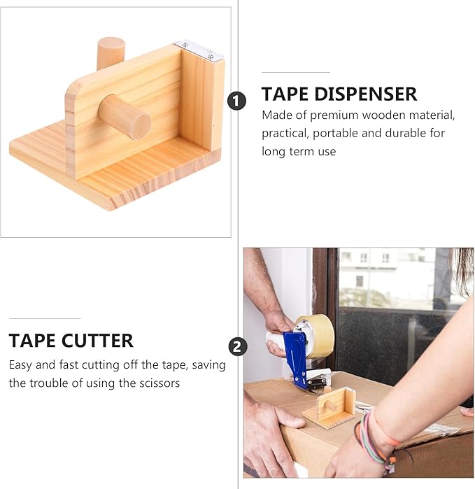JOINPAYA Wooden Tape Dispenser and Cutter Stationery Tape Holder Desktop Cutting Tool Creative Office Seat for Packaging and Crafts