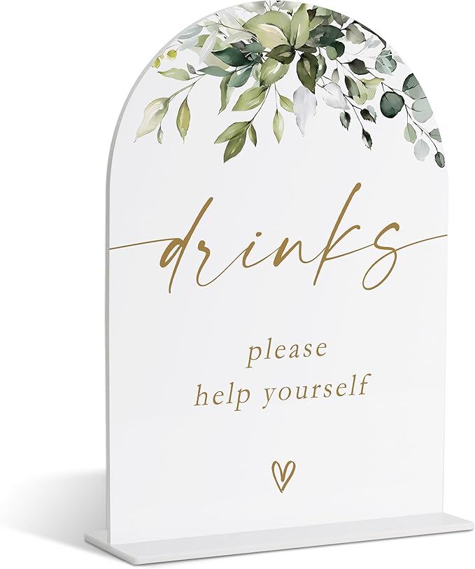Drinks Bar Sign, Greenery Gold Bridal Shower Decorations, Bar Sign for Marriage, Wedding Signs for Ceremony and Reception, Engagement Decor, Wedding Table Acrylic Decor, Bachelorette Party Favors - 21