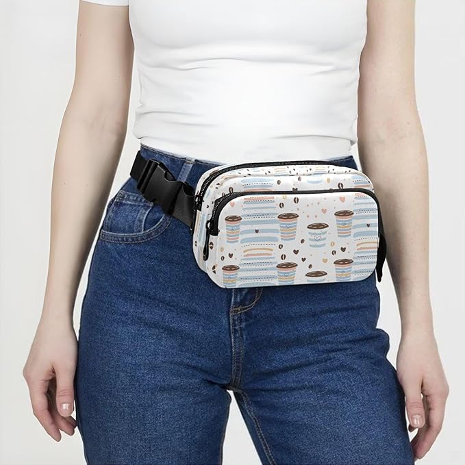 Kawaii Coffee Beans Fanny Pack for Women Men Water Resistant Fashion Waist Packs with Adjustable Strap Belt Bag for Travel Workout Jogging Hiking 21219218