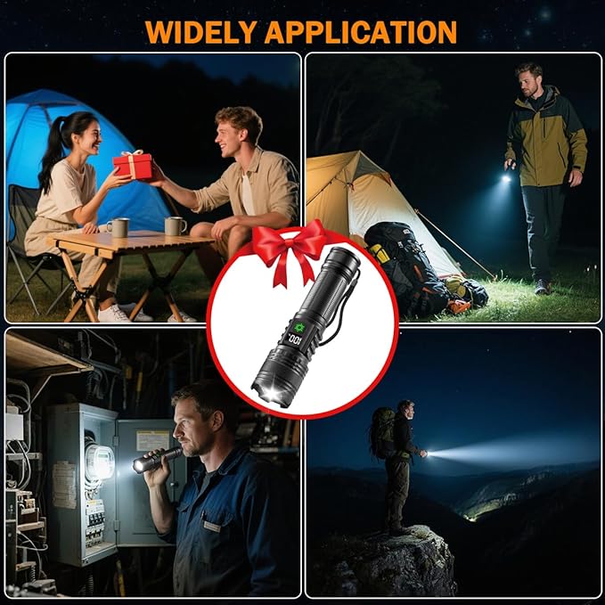3Pack Rechargeable Flashlights High Lumens 9900FL, LED Flashlight Rechargeable with LCD Digital Display, 5Modes Adjustable Flash Light, Super Bright Flashlight Powerful, Tactical Flashlights for Home