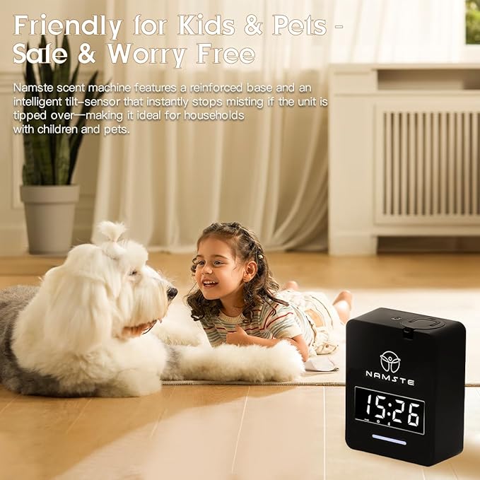 Namste Smart Waterless Diffuser HVAC Scent Machine with Clock & Bluetooth Control 3000 Sq.Ft - Essential Oil Level Monitoring 300ML Diffusers Cold Air Tech for Large Room Home Office Aromatherapy