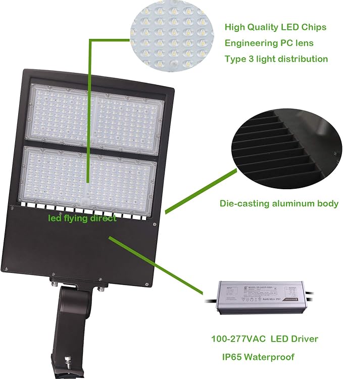 200W LED Parking Lot Light, 28000LM Dimmable LED Pole Light, Surge Protector, 600W MH Equivalent, 5000K, UL & DLC Listed, Direct Arm Mount, 100-277V Street Area Light