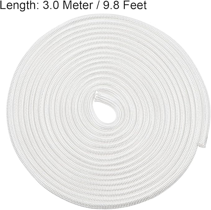 uxcell Insulation Braid Sleeving,3mm/0.12 Inch-3m/10 Feet High Temp Fiberglass Sleeve White
