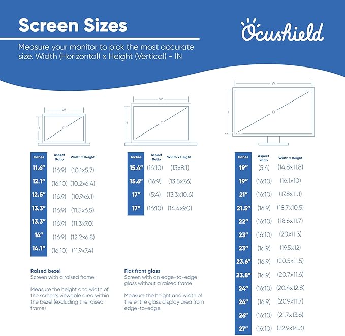 Ocushield 23.6” Premium Anti Blue Light Screen Protector with Privacy Filter for Laptops and Computer Monitors - Anti-Glare - Easy Install - Anti-Fatigue (522 x 294 mm)
