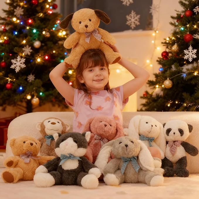 MaoGoLan 13 inch Stuffed Animals Bulk, 8 Pack Assorted Animals Plush Toy Set with Teddy Bear, Dog, Cat, Panda, Monkey & Bunnies for Kids, Baby Shower Decorations Party Favors