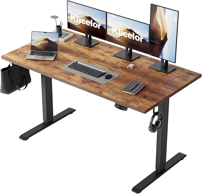Klicelor 55 Inch Large Electric Standing Desk, Height Adjustable Office Desk, Sit Stand Up Computer Gaming Desk with Memory Preset, Two-Piece Desktop, Rustic Brown