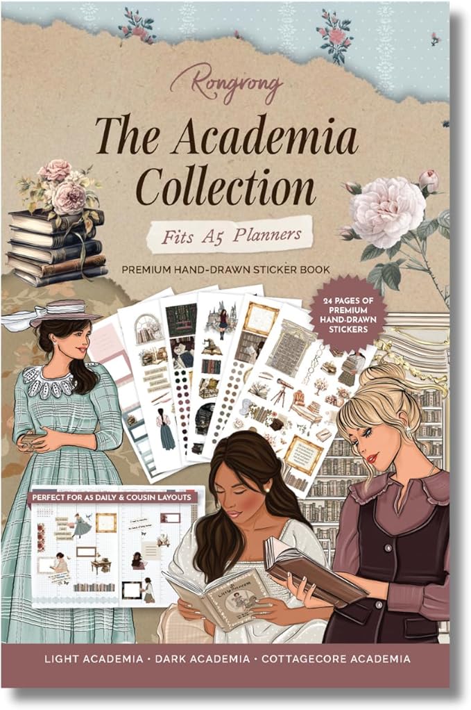Hobonichi Compatible A5 Planner Sticker Book – Academia Collection Bookish Decorative & Functional Stickers for Cousin & Weeks Size Planners, Reading Journals & Creative Planning